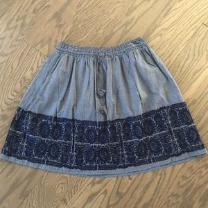 Blue embroidered J crew skirt